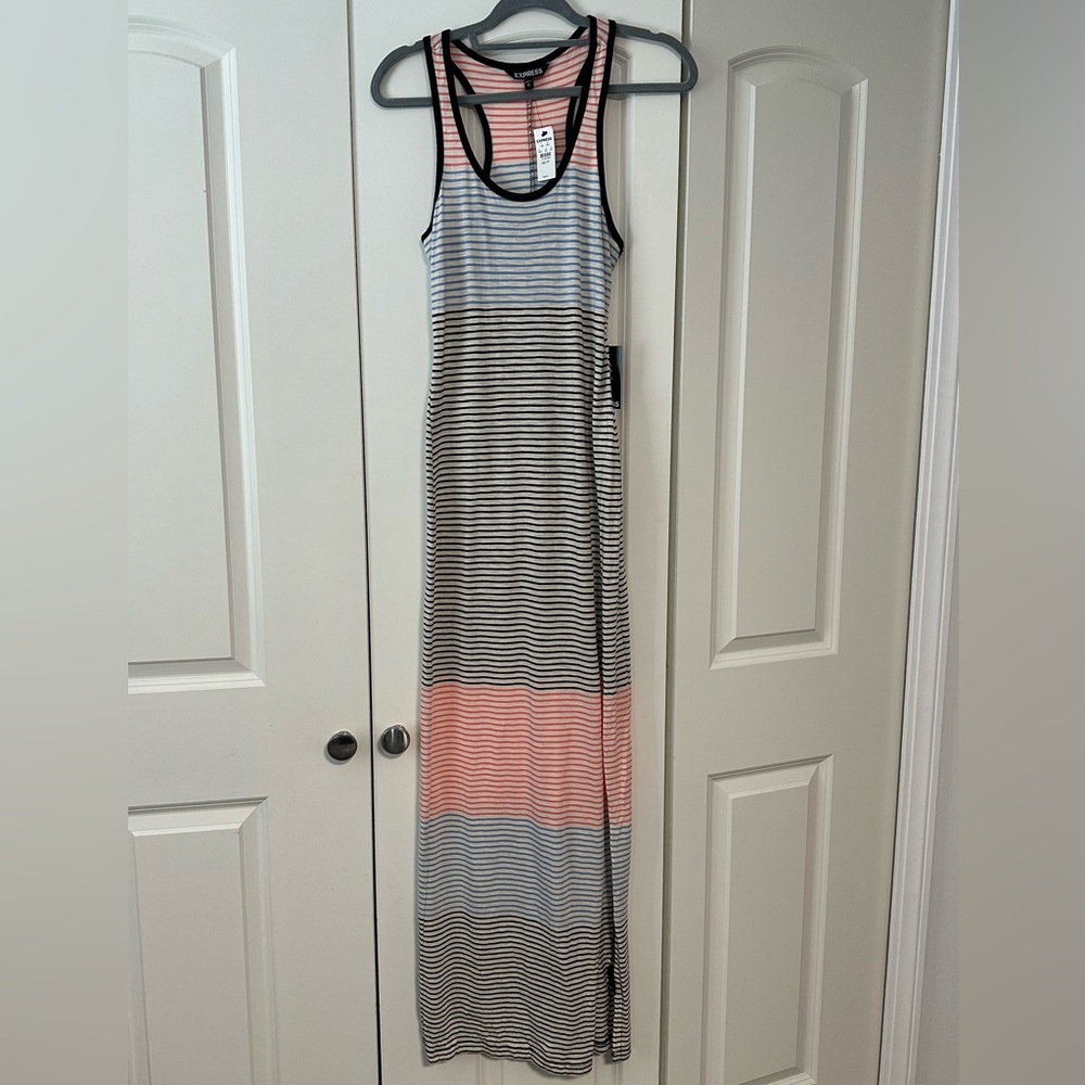Express Striped Maxi Dress - Black, Pink, Gray